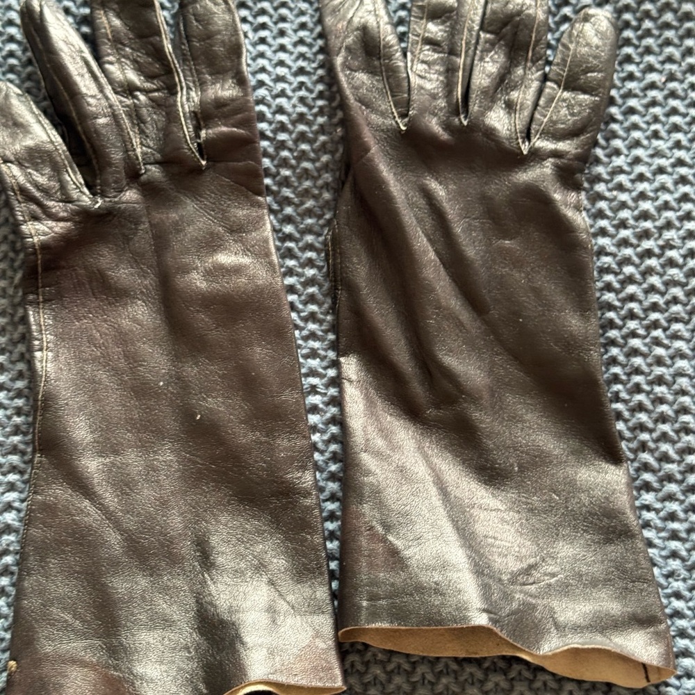 Black long Leather Gloves 6 Italy leather